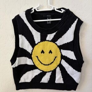 Forever 21 Black and White Vest with Yellow Smiley